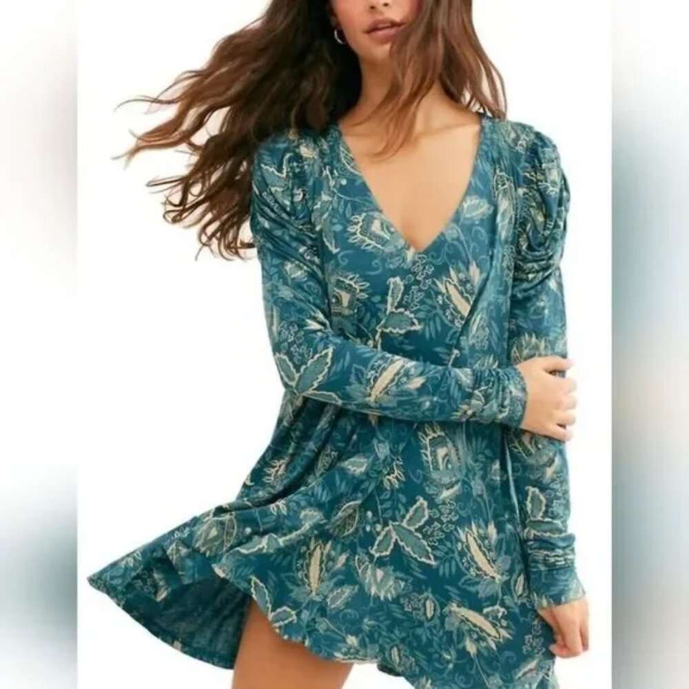 NWT - Free People Hello Lover Dusty Indigo long sleeve tunic - Small